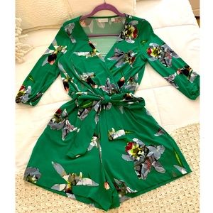 New York & Company Floral Mid Sleeve Romper